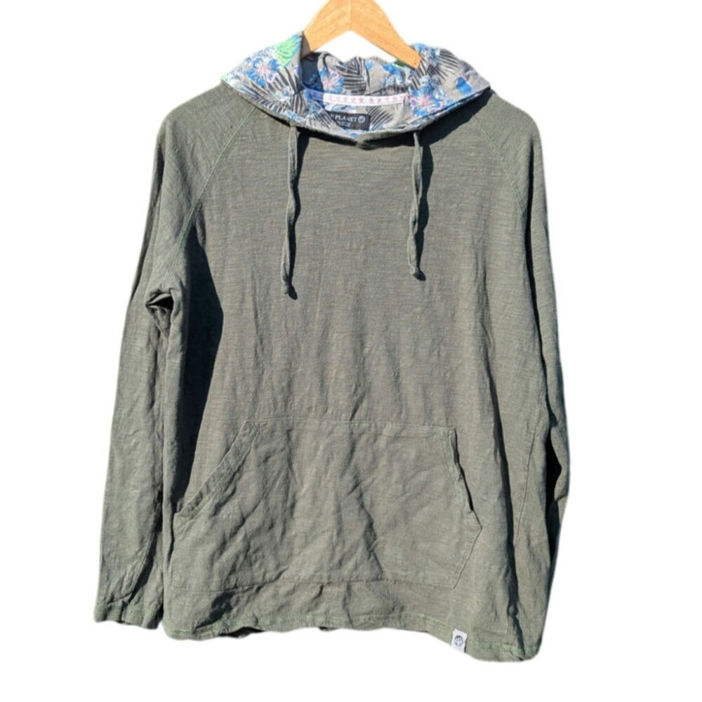 Free Planet M womens pull over hoodie fall olive green wide neck grunge granola